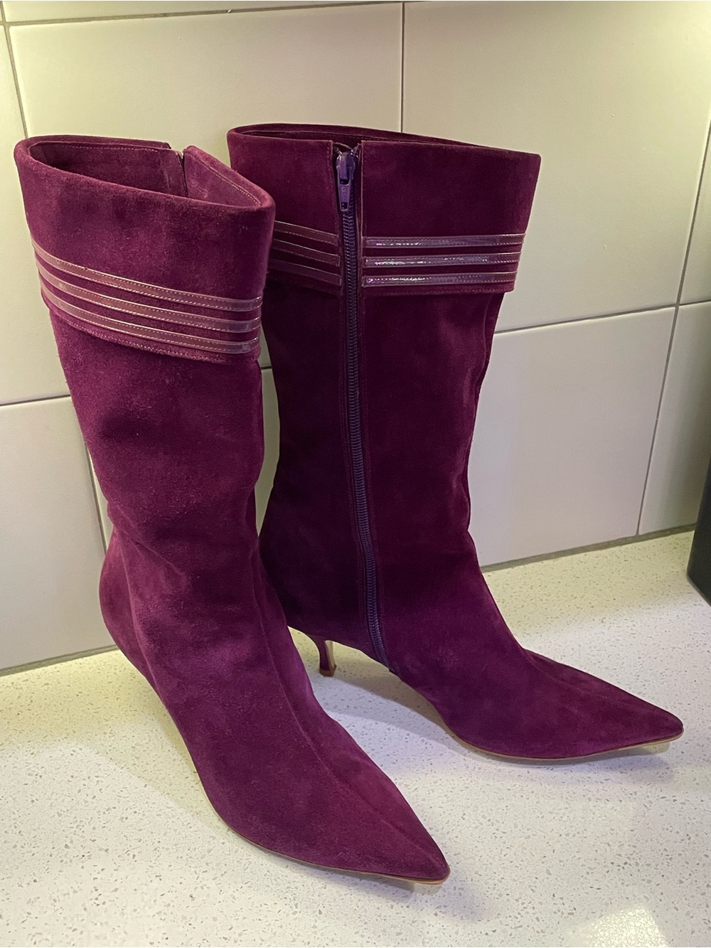 RARE VINTAGE Marc Jacobs Y2K Purple/Violet Suede Mid Calf — Size 8.5 ✨ Heel Boot - Picture 2 of 16